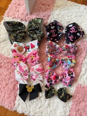 Assorted Girls' Hair Bows - Pink, Black, Green, White, Multicolor